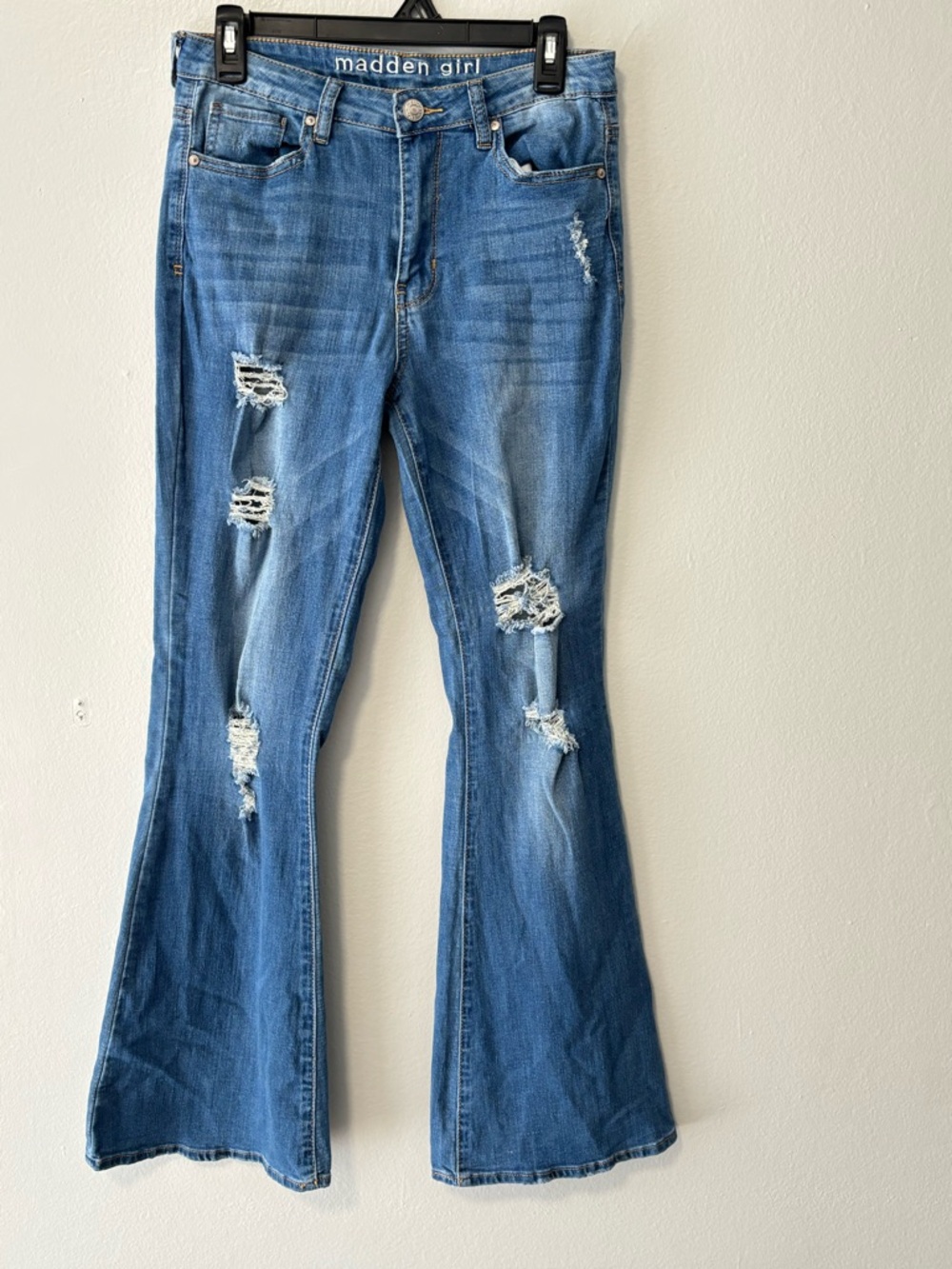 Madden Girl Distressed Blue Flare Jeans